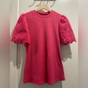 ✨LAST ACT!!! Chic Pink Lace Sleeve Tee